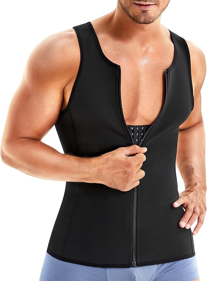 Men’s Compression Tank Top Shapewear – Slimming Body Shaper Vest with Zipper, Tummy Control & Back Support