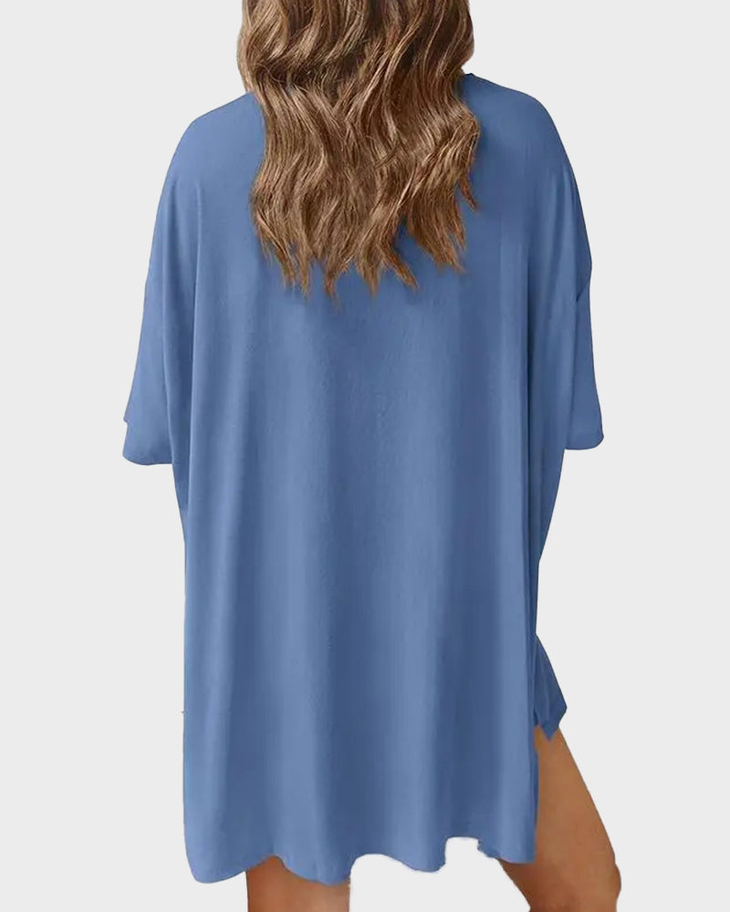 Casual Oversized 2-Piece Lounge Set with Crewneck & Split Hem 3
