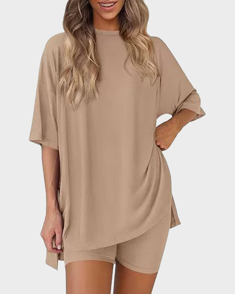 Casual Oversized 2-Piece Lounge Set with Crewneck & Split Hem 4