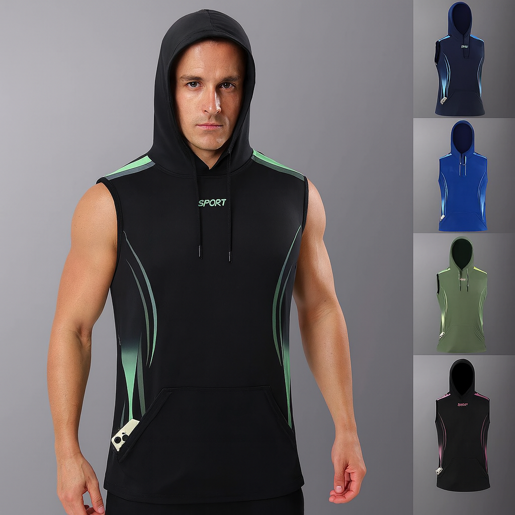 Men’s Quick-Dry Hooded Sports Vest – Ice Silk Breathable Sleeveless Gym Top for Running & Streetwear