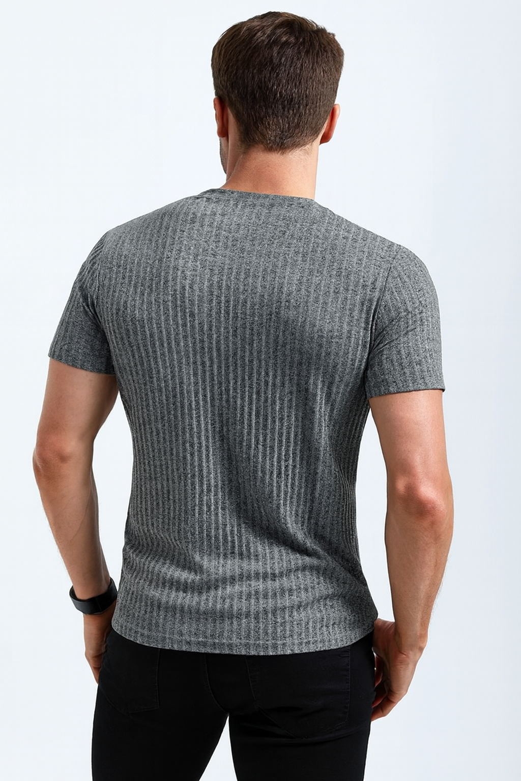Men’s Ribbed V-Neck Muscle T-Shirt – Short Sleeve Slim Fit Stretch Tee for Bodybuilding, Training & Casual Wear