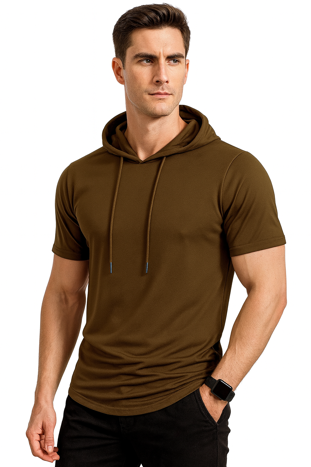 Men’s Short Sleeve Hoodie T-Shirt – Lightweight Athletic Hooded Top for Gym, Training & Casual Wear