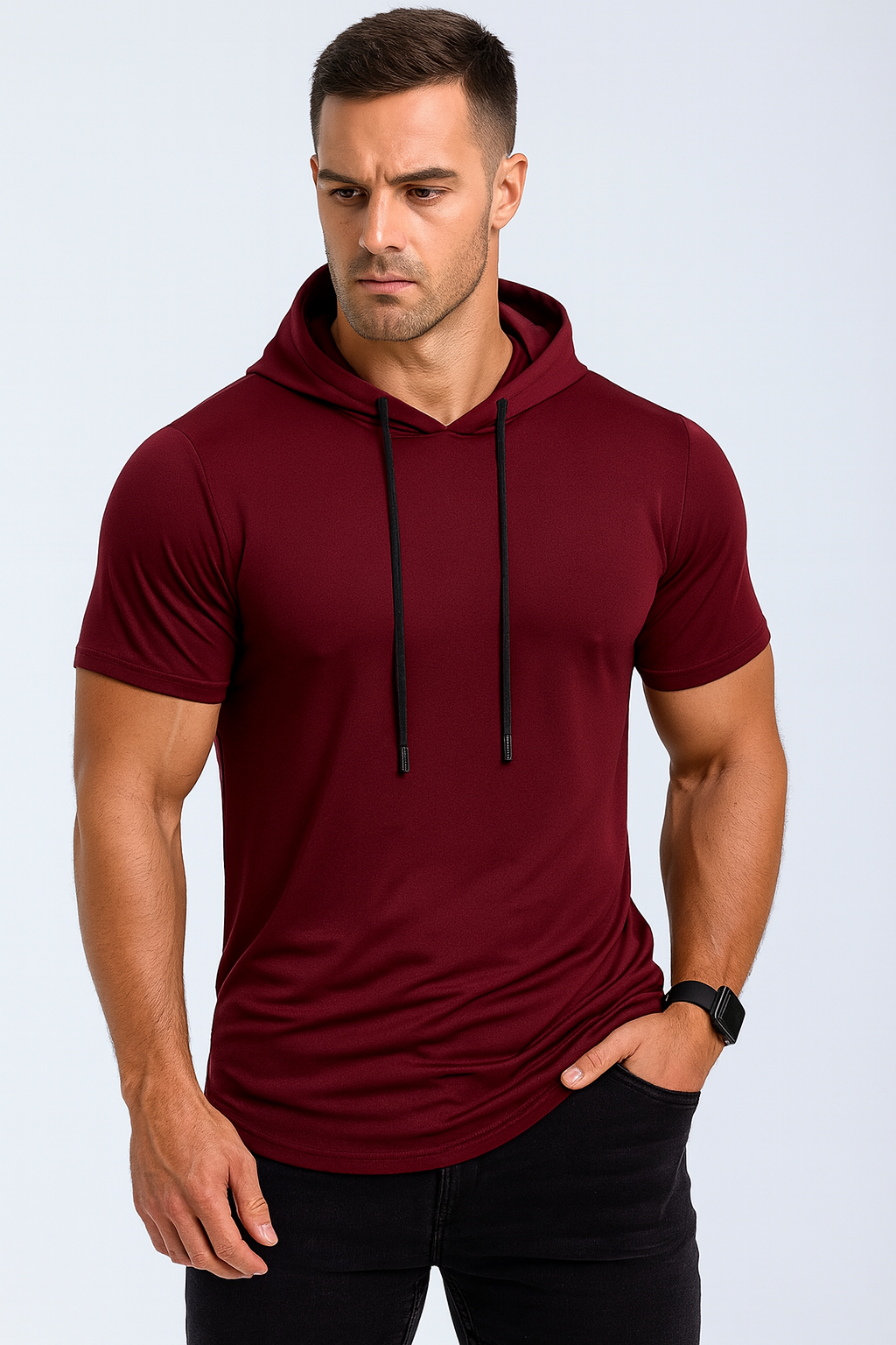 Men’s Short Sleeve Hoodie T-Shirt – Lightweight Athletic Hooded Top for Gym, Training & Casual Wear