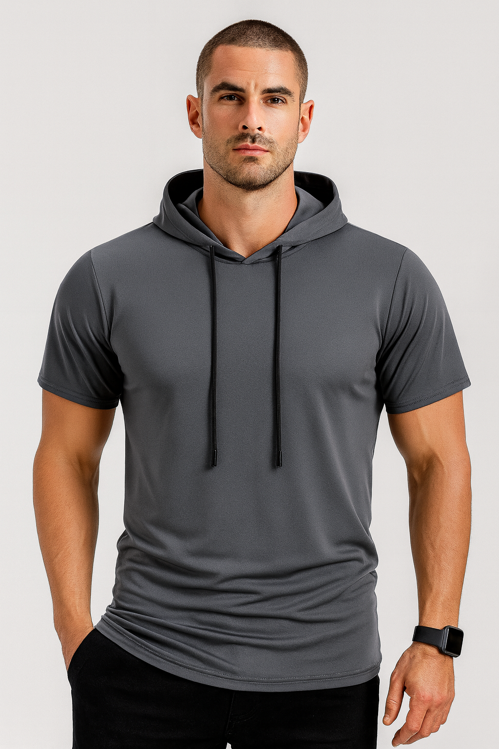 Men’s Short Sleeve Hoodie T-Shirt – Lightweight Athletic Hooded Top for Gym, Training & Casual Wear