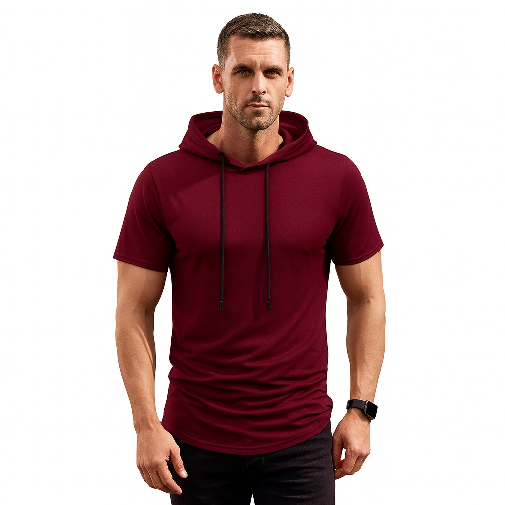 Men’s Short Sleeve Hoodie T-Shirt – Lightweight Athletic Hooded Top for Gym, Training & Casual Wear