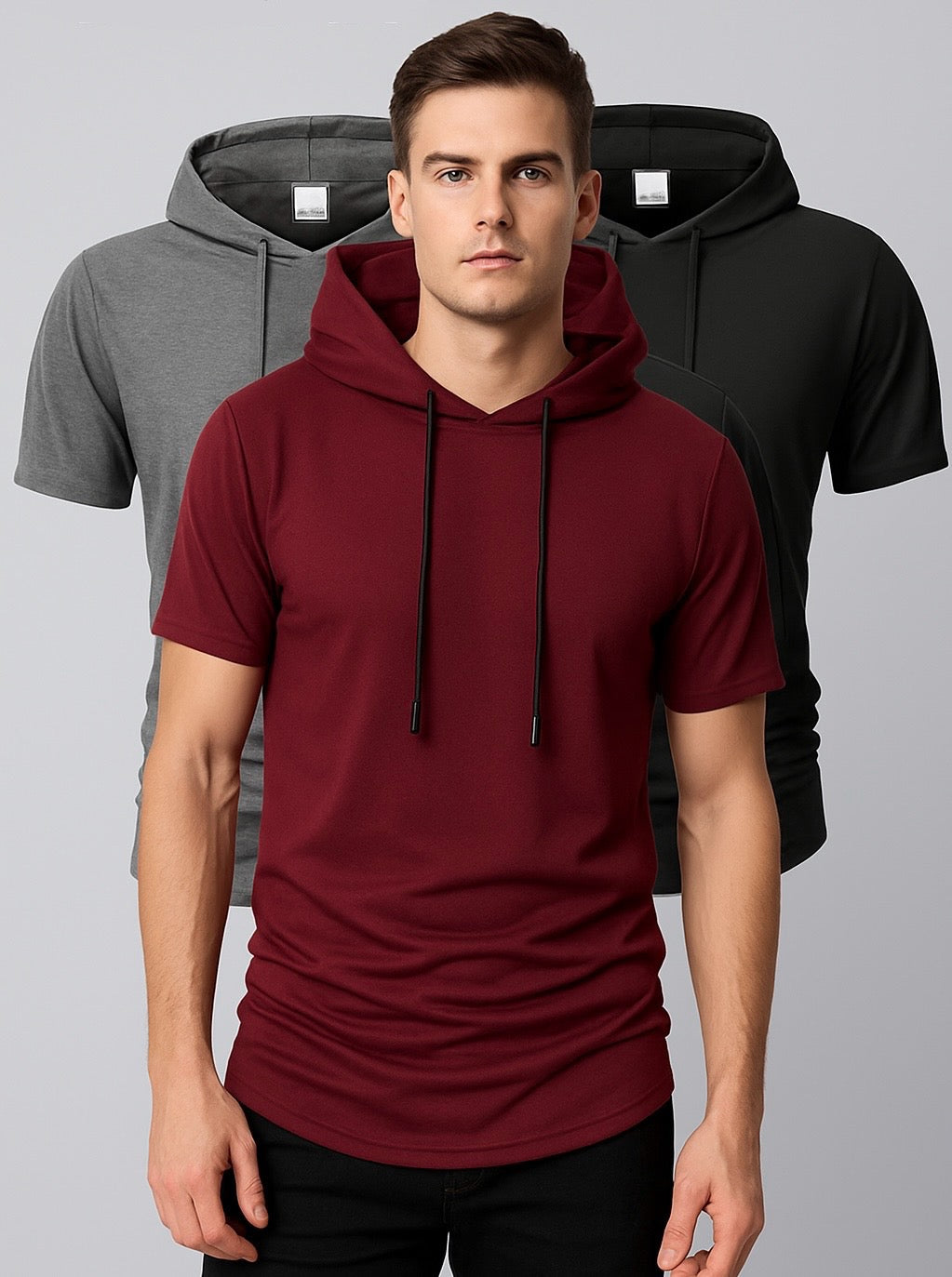 Men’s Short Sleeve Hoodie T-Shirt – Lightweight Athletic Hooded Top for Gym, Training & Casual Wear