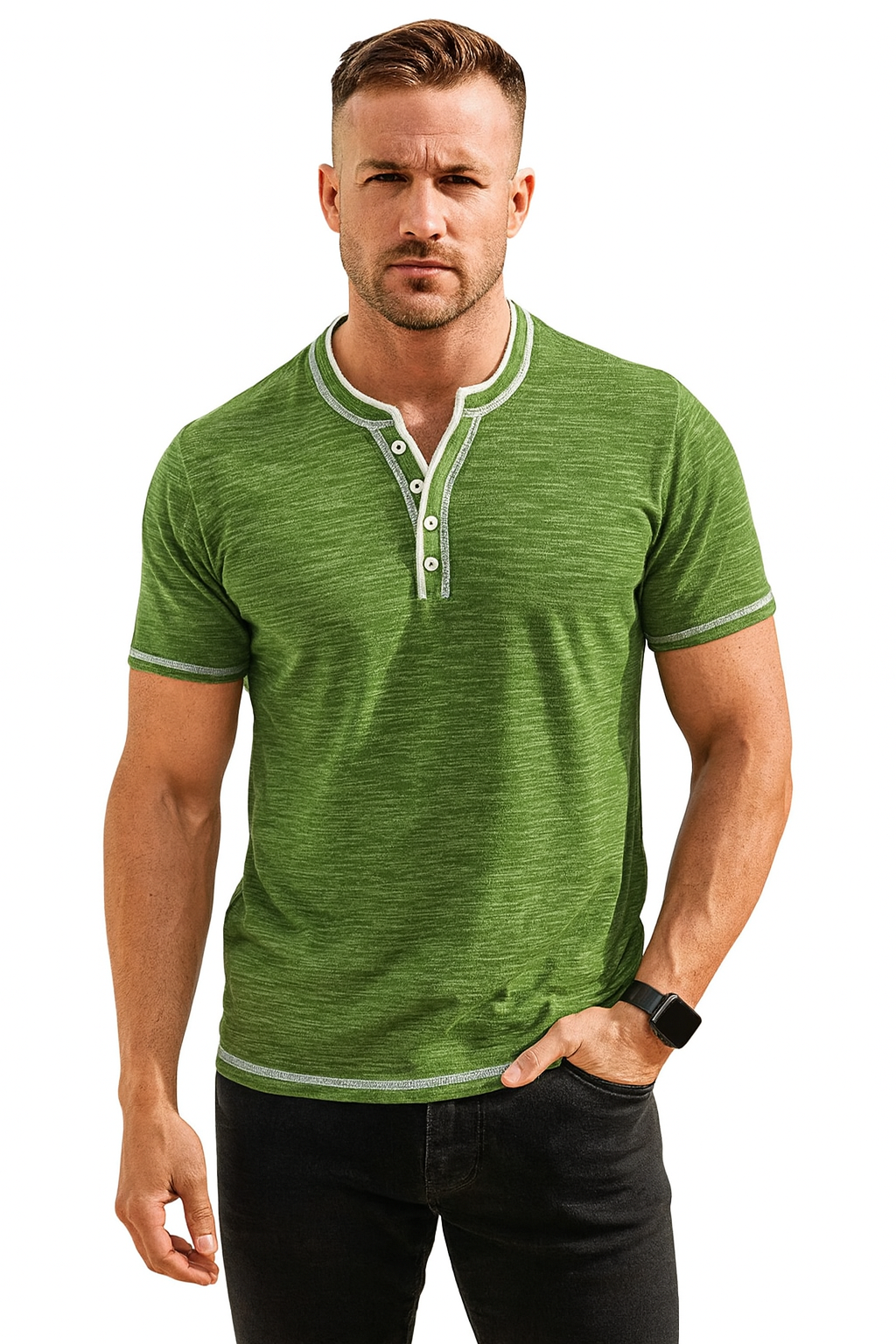 Men’s Henley T-Shirt – Short Sleeve Cotton Slim Fit Top with Button Placket & V-Neck