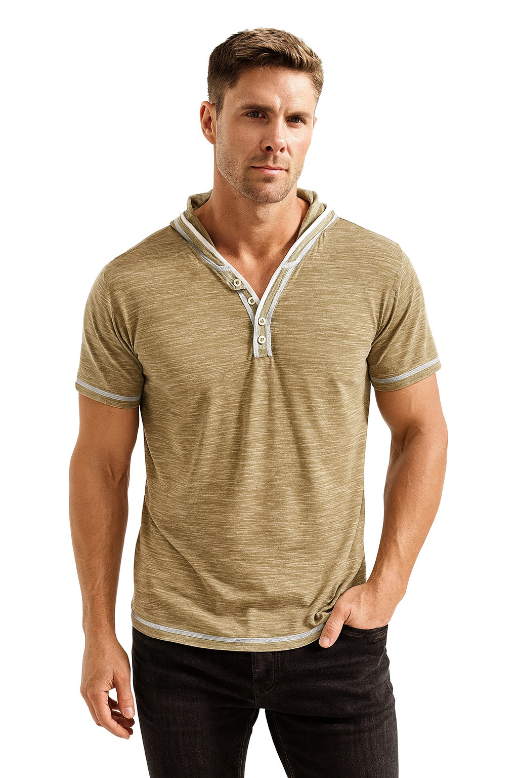 Men’s Henley T-Shirt – Short Sleeve Cotton Slim Fit Top with Button Placket & V-Neck