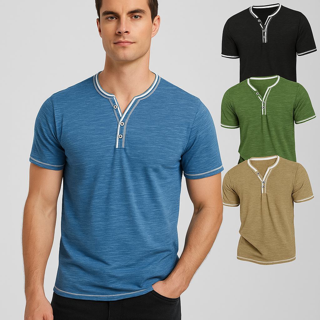 Men’s Henley T-Shirt – Short Sleeve Cotton Slim Fit Top with Button Placket & V-Neck