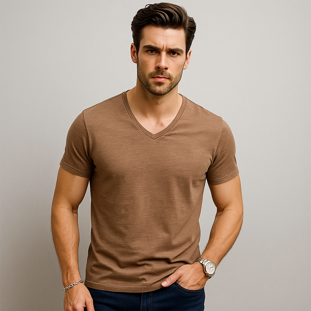 Men’s 100% Cotton Slim Fit V-Neck T-Shirt – Casual Short Sleeve Top for Everyday, Streetwear, and Layering
