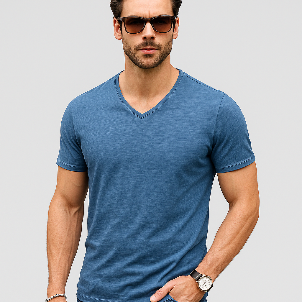 Men’s 100% Cotton Slim Fit V-Neck T-Shirt – Casual Short Sleeve Top for Everyday, Streetwear, and Layering