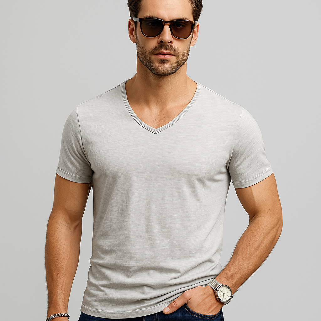 Men’s 100% Cotton Slim Fit V-Neck T-Shirt – Casual Short Sleeve Top for Everyday, Streetwear, and Layering