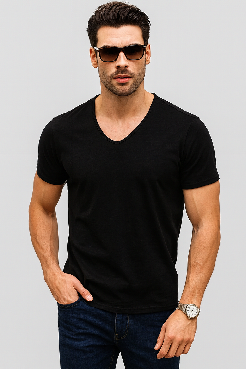 Men’s 100% Cotton Slim Fit V-Neck T-Shirt – Casual Short Sleeve Top for Everyday, Streetwear, and Layering