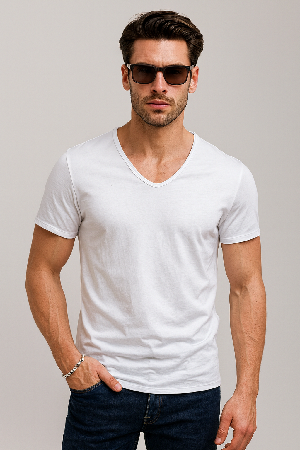 Men’s 100% Cotton Slim Fit V-Neck T-Shirt – Casual Short Sleeve Top for Everyday, Streetwear, and Layering