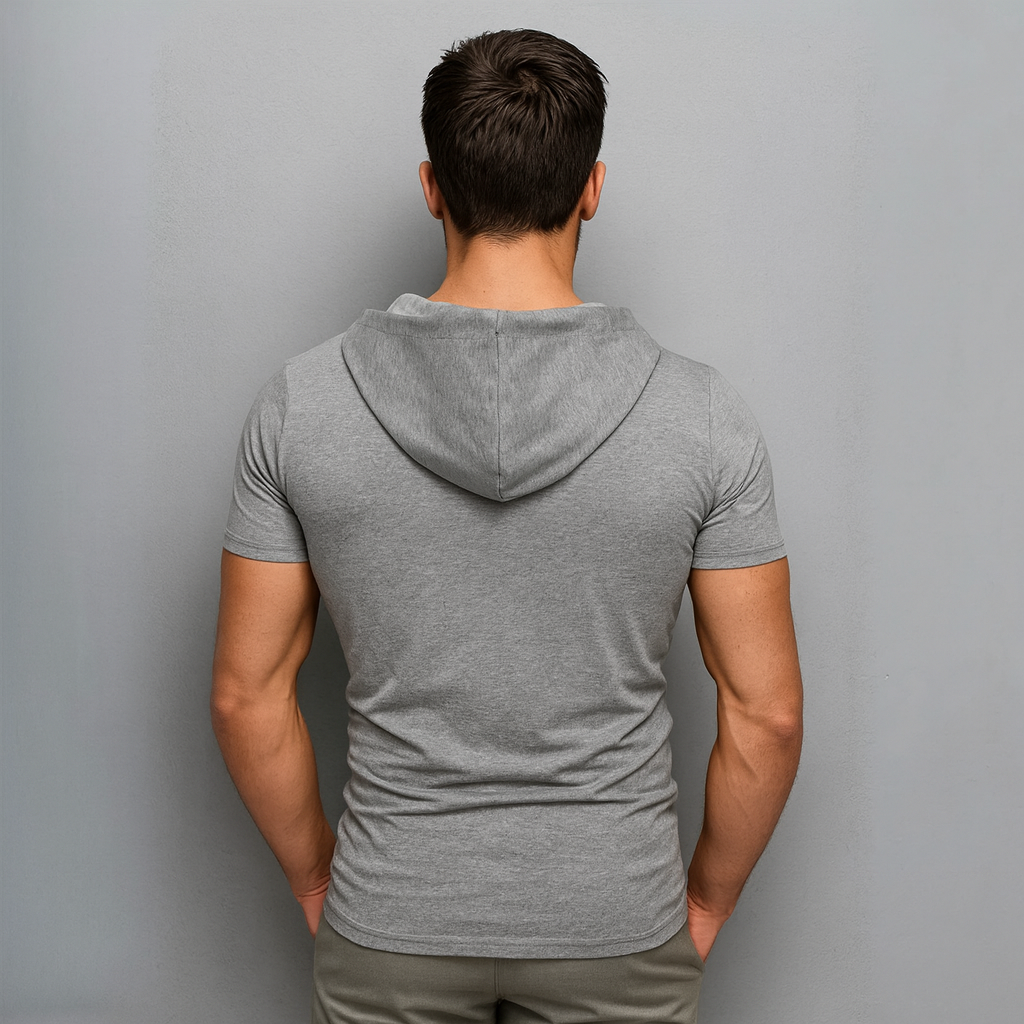 Men’s Short Sleeve Hip-Hop Style Hoodie T-Shirt with Lace-Up Front — Casual and Stylish Streetwear Top for Men