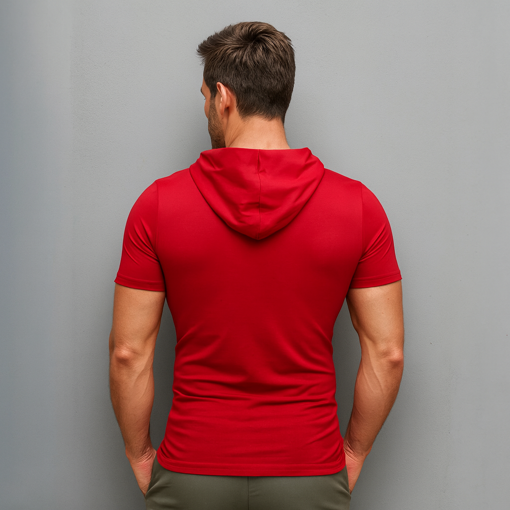 Men’s Short Sleeve Hip-Hop Style Hoodie T-Shirt with Lace-Up Front — Casual and Stylish Streetwear Top for Men