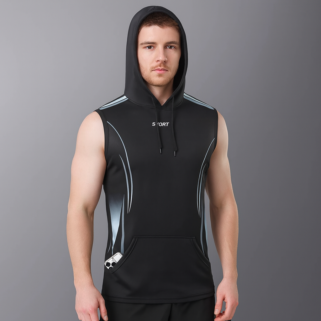 Men’s Quick-Dry Hooded Sports Vest – Ice Silk Breathable Sleeveless Gym Top for Running & Streetwear