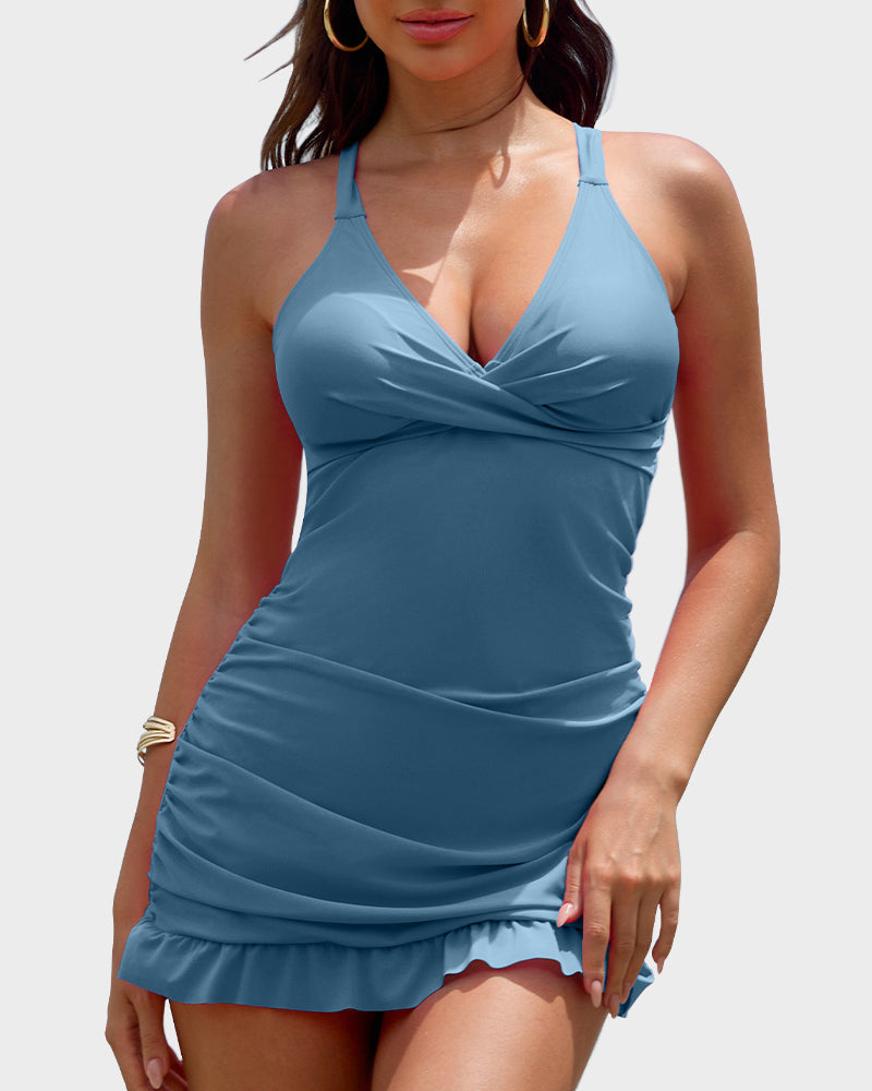 Deep V Cross-Back Ruched One-Piece Swimsuit 11