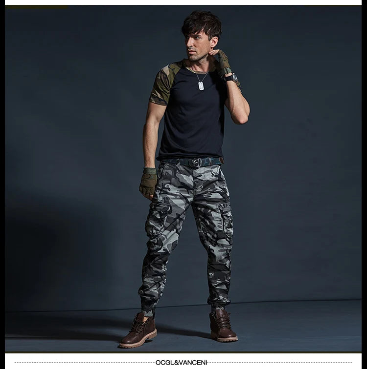 Men’s Tactical Camouflage Cargo Pants – Multi-Pocket Military Style Workwear Joggers
