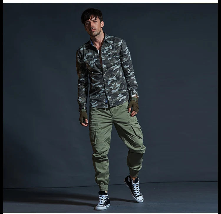 Men’s Tactical Camouflage Cargo Pants – Multi-Pocket Military Style Workwear Joggers