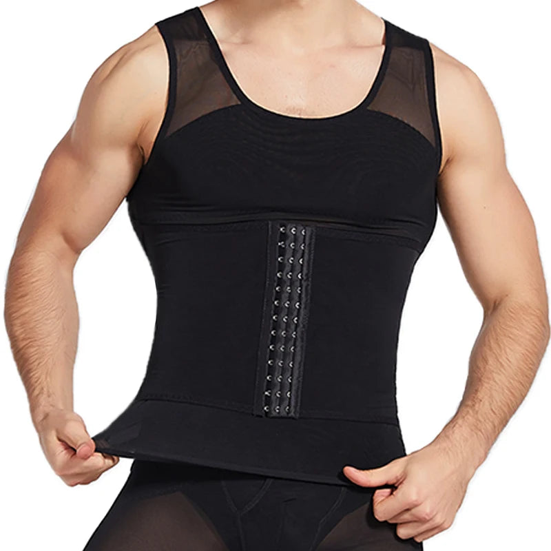 Compression Shirt Men 2-in-1 Body Shaper Vest & Waist Trainer – Tummy Slimming Shapewear for Gynecomastia & Abdomen Control