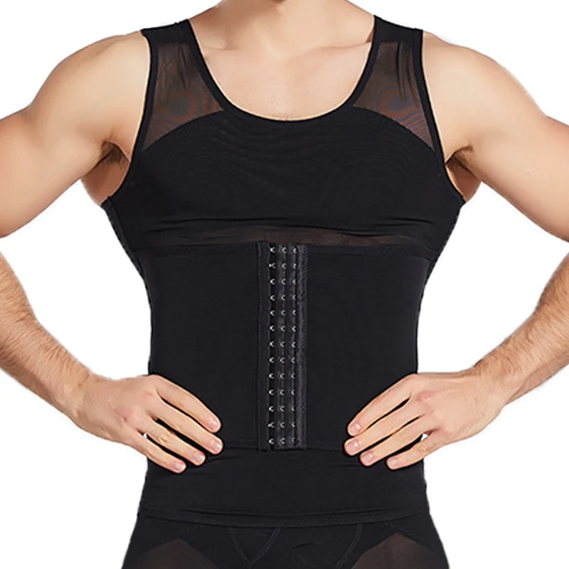 Compression Shirt Men 2-in-1 Body Shaper Vest & Waist Trainer – Tummy Slimming Shapewear for Gynecomastia & Abdomen Control