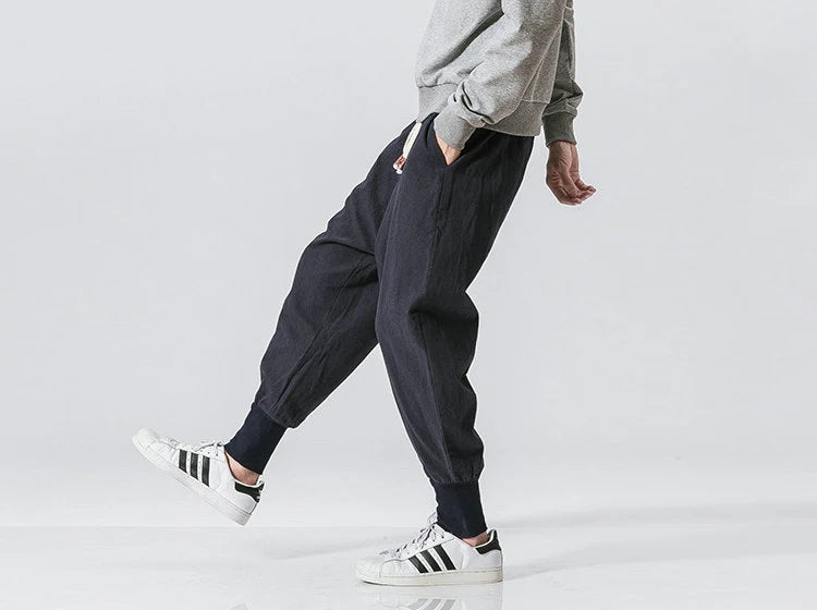 Men’s Cotton Linen Harem Pants – Baggy Drop-Crotch Trousers with Elastic Waist