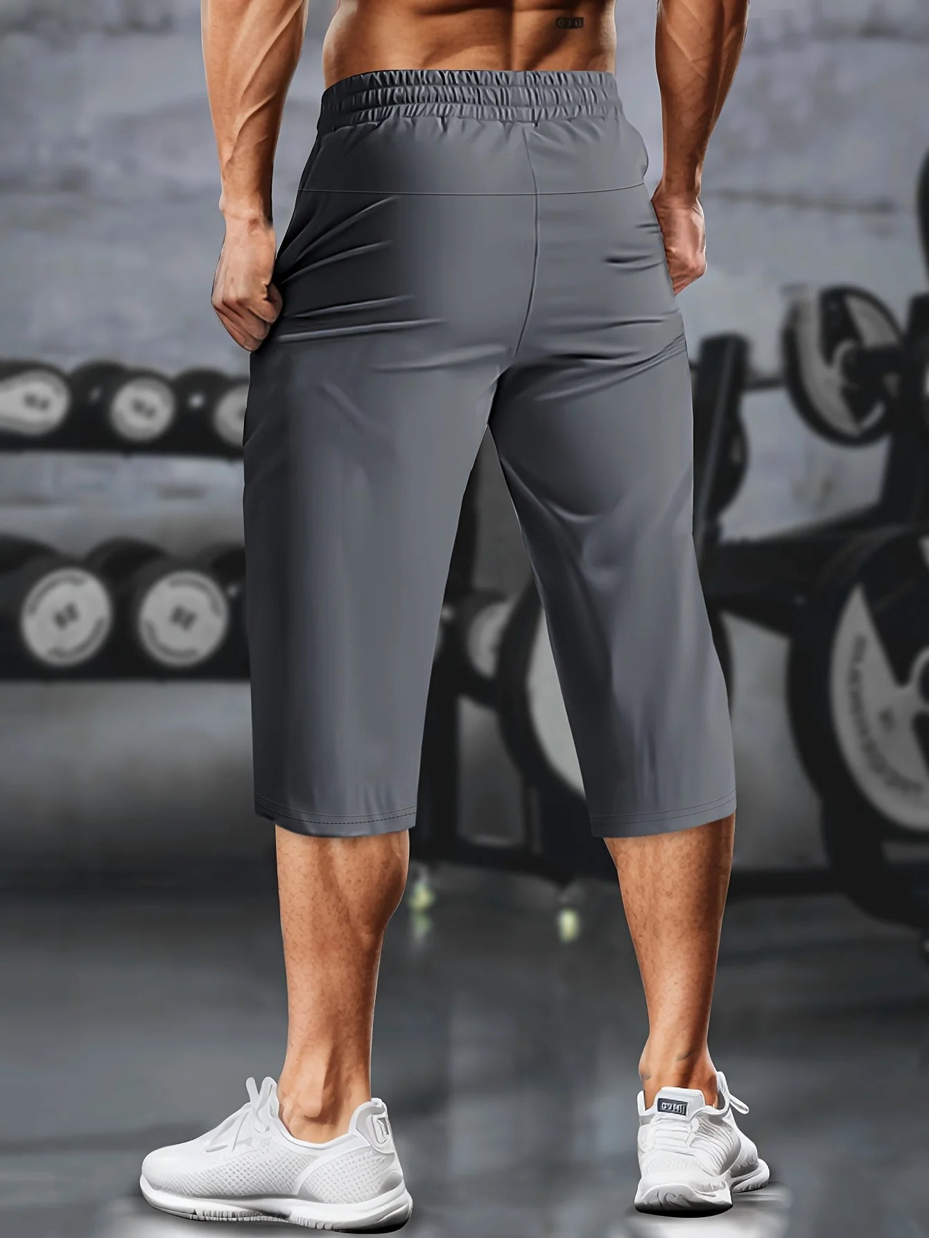 Men’s Lightweight Cropped Athletic Pants – Quick-Dry Training Shorts with Drawstring & Zipper Pockets
