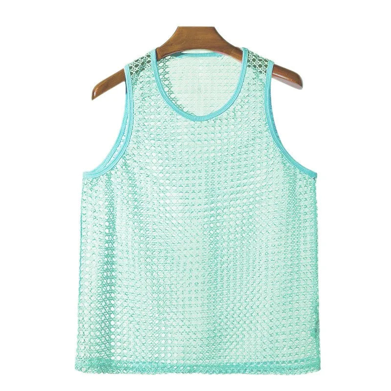Men’s Hollow Out Mesh Tank Top – Sleeveless Casual Mesh Vest Shirt for Streetwear and Layering