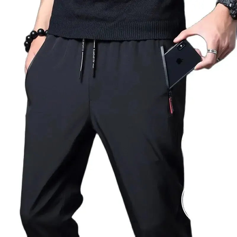 Men’s Slim Fit Casual Pants – Elastic Waist Joggers with Zipper Pockets, Straight Leg Trousers