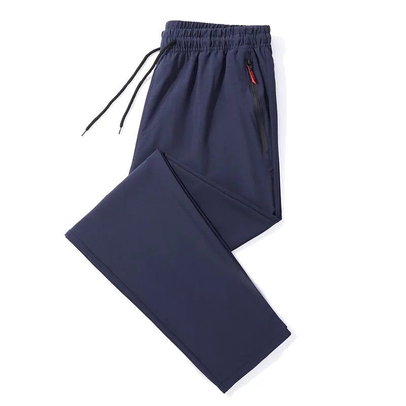 Men’s Slim Fit Casual Pants – Elastic Waist Joggers with Zipper Pockets, Straight Leg Trousers