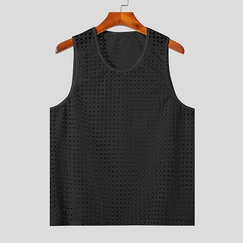 Men’s Hollow Out Mesh Tank Top – Sleeveless Casual Mesh Vest Shirt for Streetwear and Layering