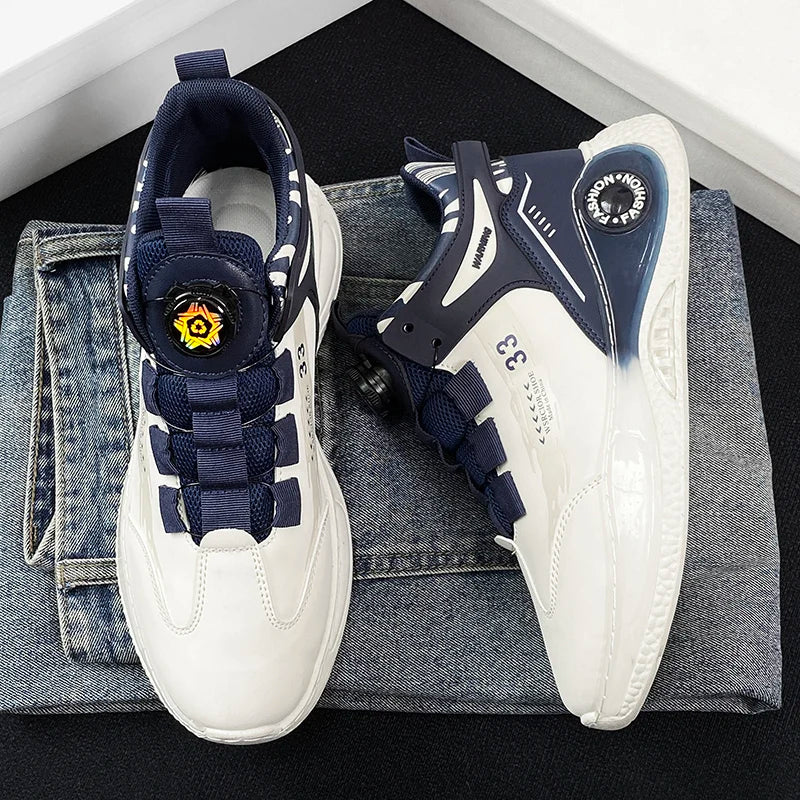 Men’s Sneakers with Rotating Buckle – Comfortable Non-Slip Lace-Up Shoes for Outdoor Training & Everyday Wear