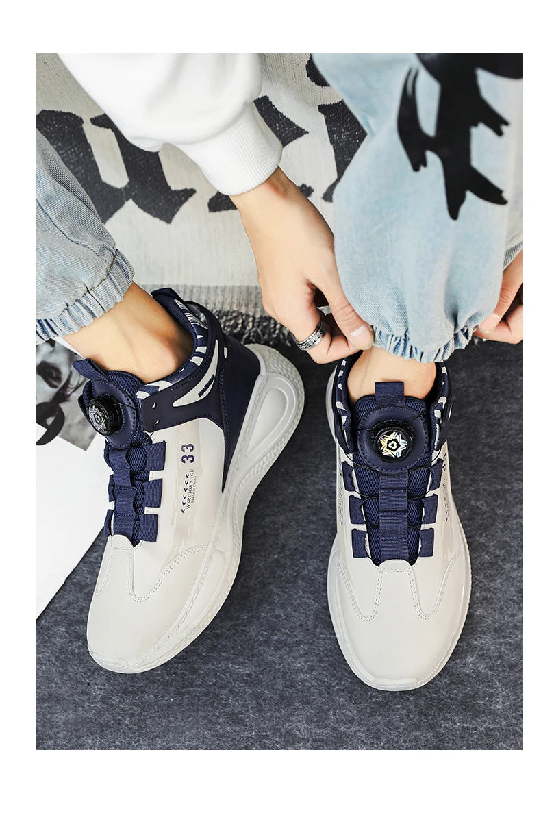 Men’s Sneakers with Rotating Buckle – Comfortable Non-Slip Lace-Up Shoes for Outdoor Training & Everyday Wear