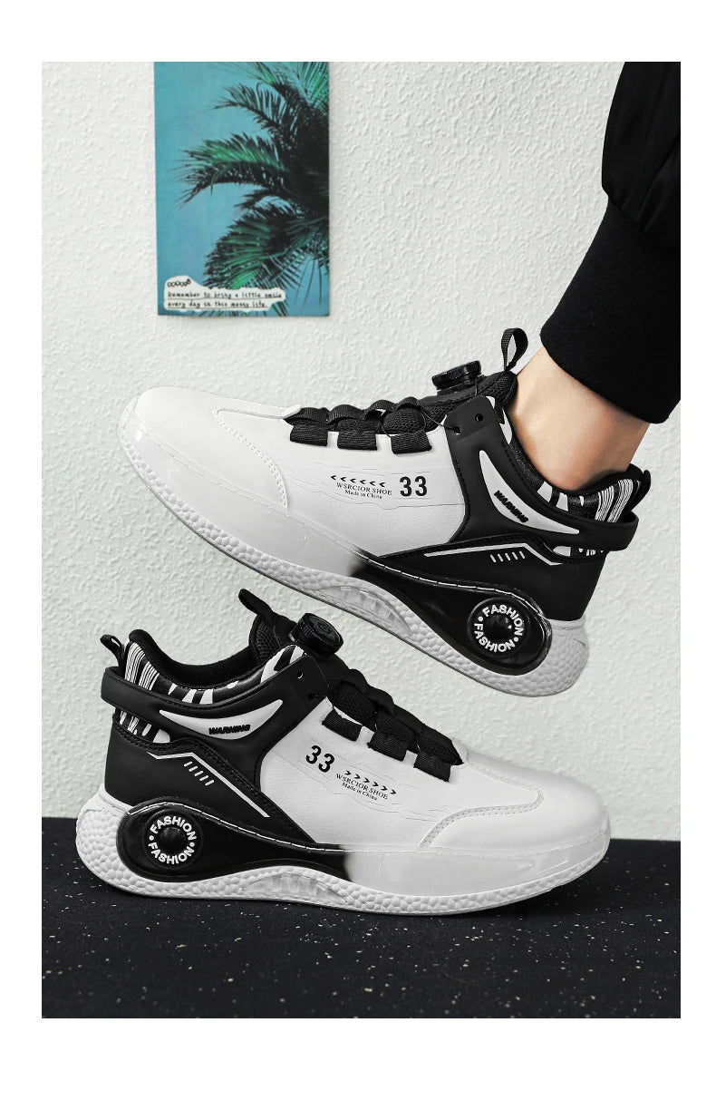 Men’s Sneakers with Rotating Buckle – Comfortable Non-Slip Lace-Up Shoes for Outdoor Training & Everyday Wear