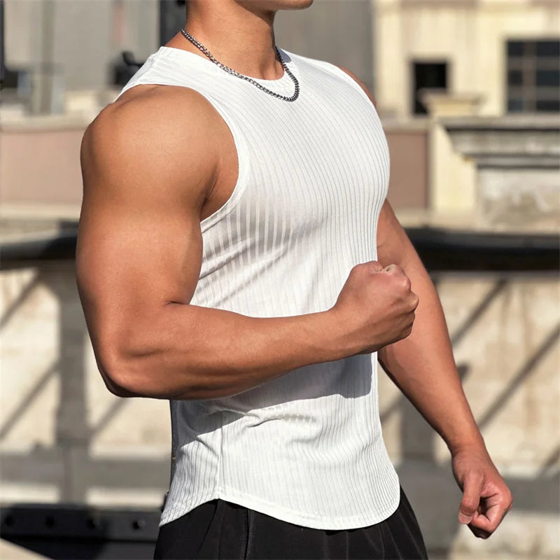 Men’s Ribbed Muscle Tank Top – Sleeveless Athletic Gym Shirt for Bodybuilding, Weightlifting & Training