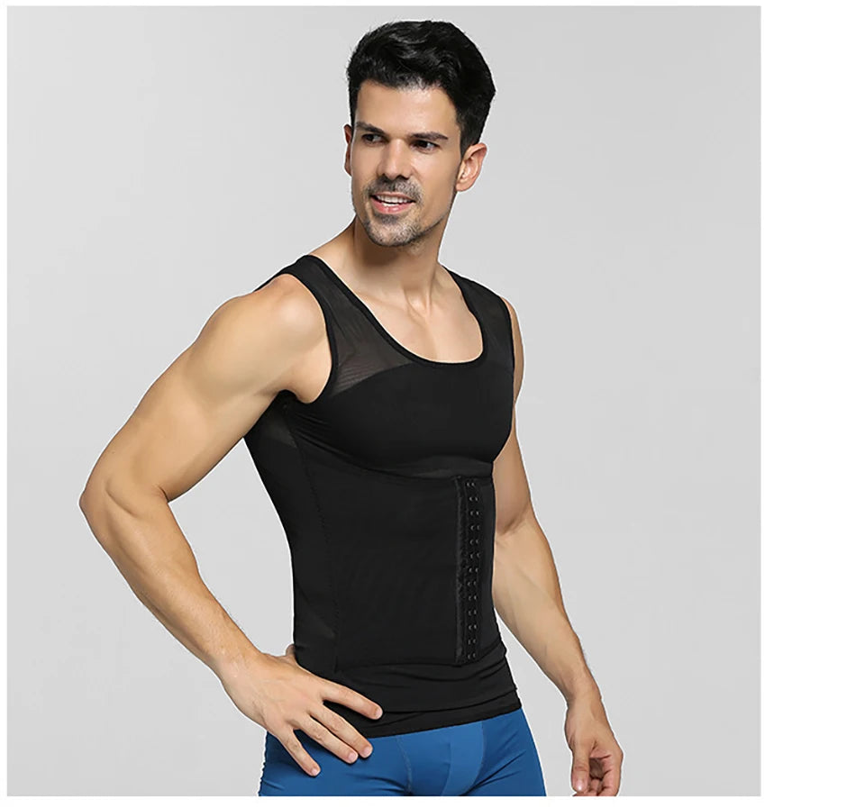 Compression Shirt Men 2-in-1 Body Shaper Vest & Waist Trainer – Tummy Slimming Shapewear for Gynecomastia & Abdomen Control