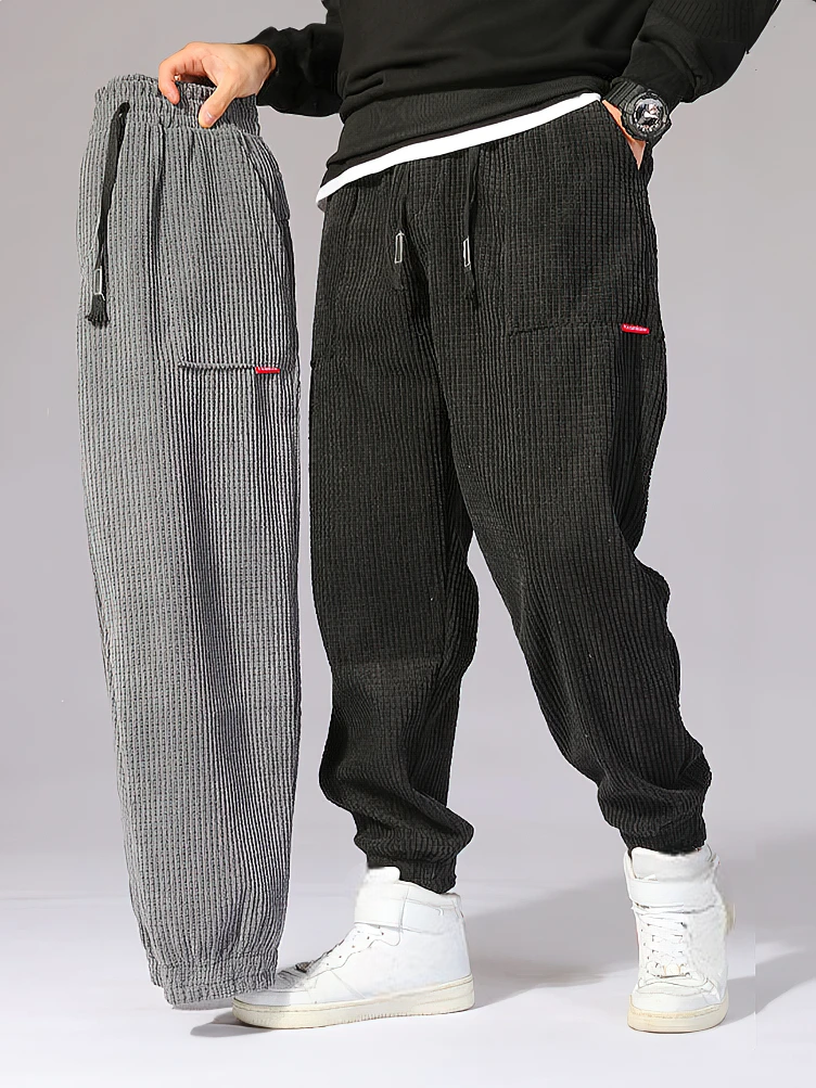 Men’s Baggy Corduroy Jogger Pants – Loose Fit, Drawstring Waist, Thermal Fleece Lining