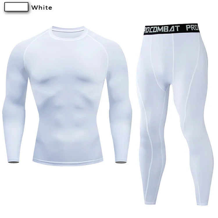 2PCS Men’s Compression Workout Set – Short & Long Sleeve Gym Shirt + Leggings | Quick Dry Fitness Clothes | Athletic Training Sportswear for Running, Yoga, MMA, Bodybuilding