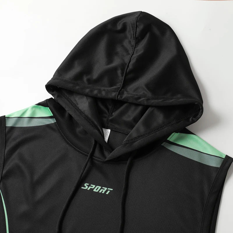 Men’s Quick-Dry Hooded Sports Vest – Ice Silk Breathable Sleeveless Gym Top for Running & Streetwear