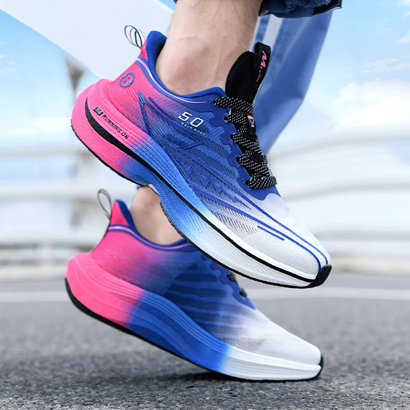 Carbon Plate Running Shoes – Lightweight Cushion Sneakers with Shock Absorption, Breathable Anti-Slip Training Footwear