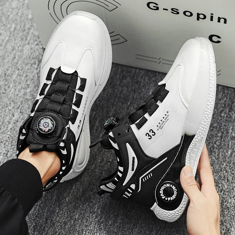 Men’s Sneakers with Rotating Buckle – Comfortable Non-Slip Lace-Up Shoes for Outdoor Training & Everyday Wear