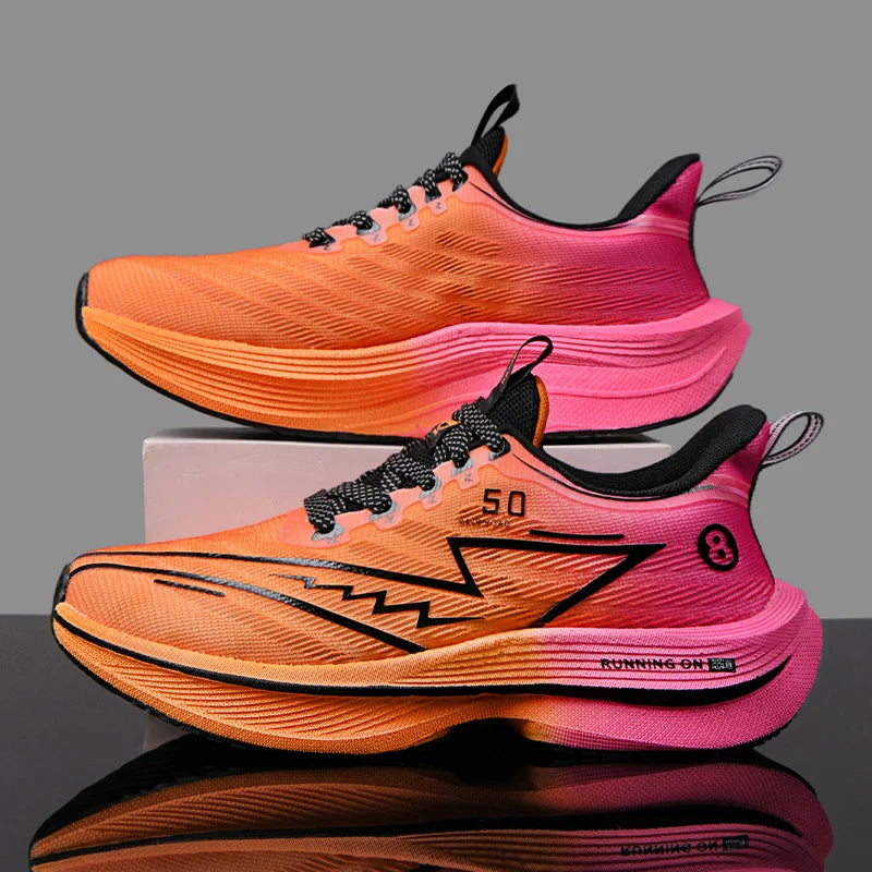 Carbon Plate Running Shoes – Lightweight Cushion Sneakers with Shock Absorption, Breathable Anti-Slip Training Footwear
