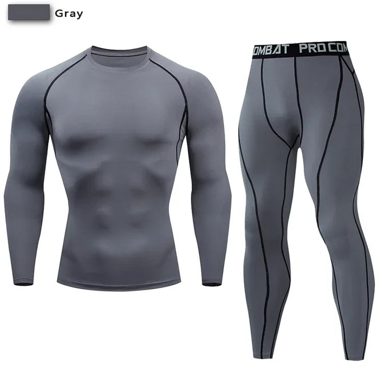 2PCS Men’s Compression Workout Set – Short & Long Sleeve Gym Shirt + Leggings | Quick Dry Fitness Clothes | Athletic Training Sportswear for Running, Yoga, MMA, Bodybuilding