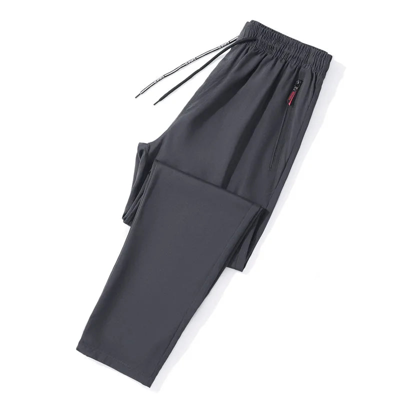Men’s Slim Fit Casual Pants – Elastic Waist Joggers with Zipper Pockets, Straight Leg Trousers
