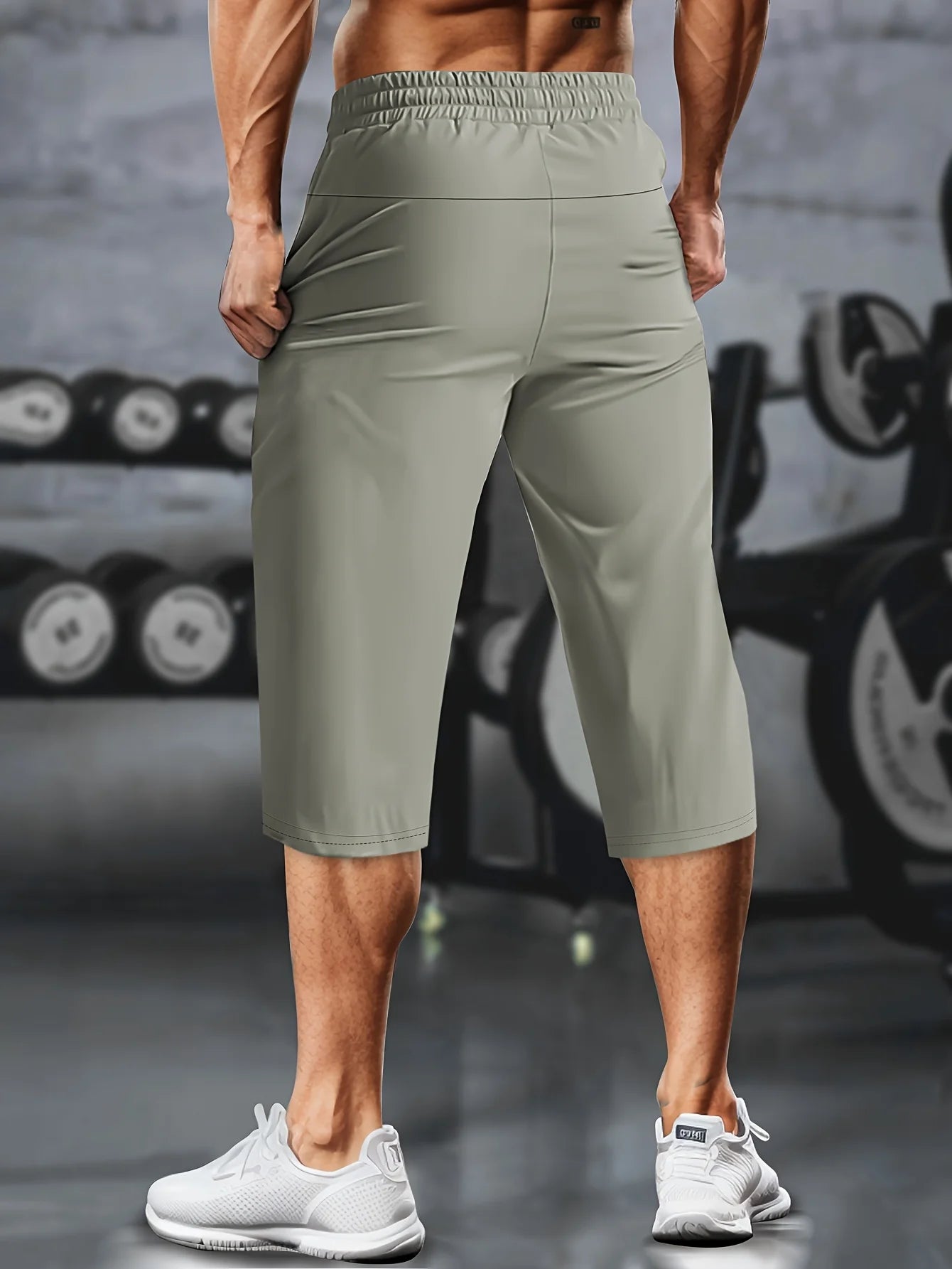 Men’s Lightweight Cropped Athletic Pants – Quick-Dry Training Shorts with Drawstring & Zipper Pockets