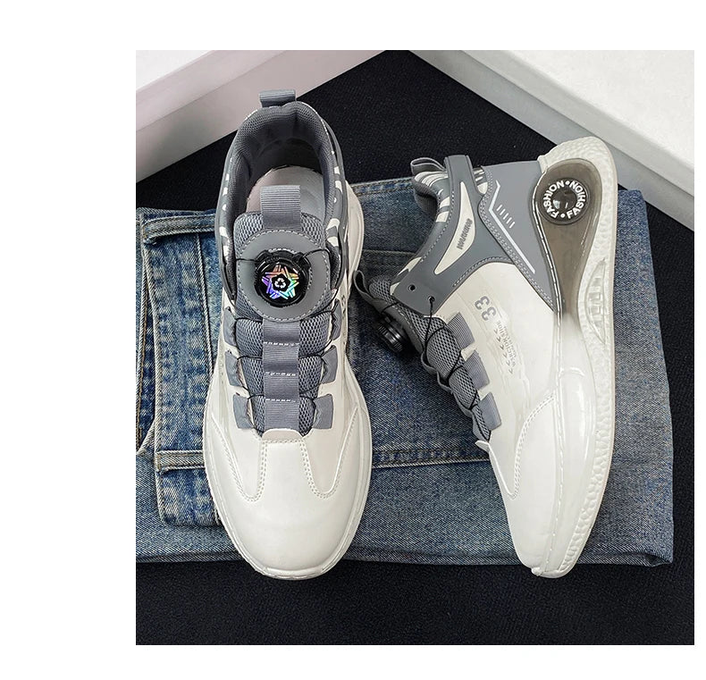 Men’s Sneakers with Rotating Buckle – Comfortable Non-Slip Lace-Up Shoes for Outdoor Training & Everyday Wear