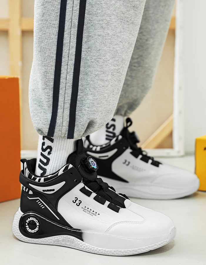 Men’s Sneakers with Rotating Buckle – Comfortable Non-Slip Lace-Up Shoes for Outdoor Training & Everyday Wear