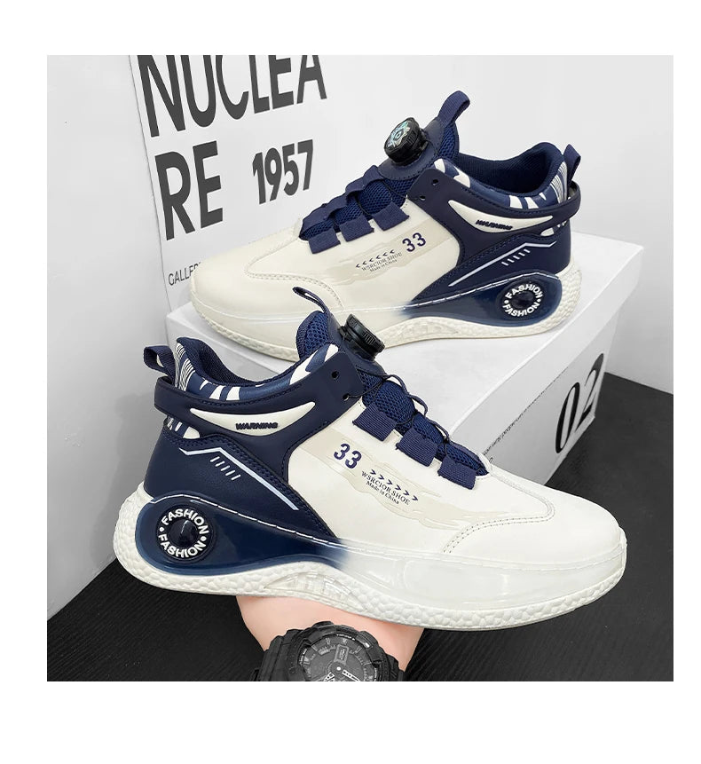 Men’s Sneakers with Rotating Buckle – Comfortable Non-Slip Lace-Up Shoes for Outdoor Training & Everyday Wear