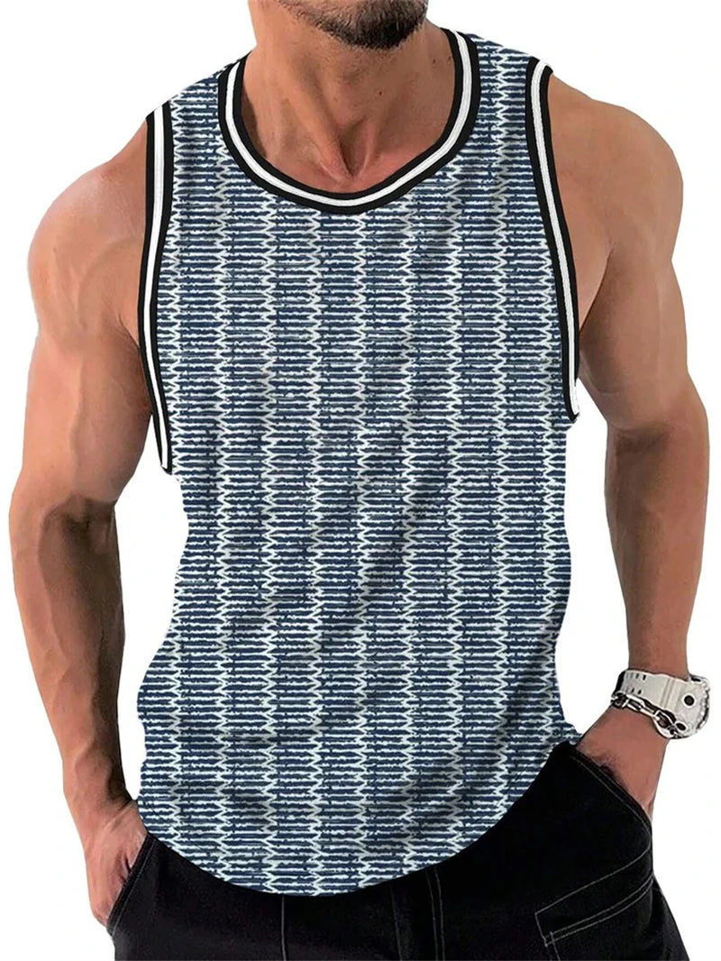 Men’s Retro Geometric Tank Top – Casual Sleeveless 3D Print Vest, Quick-Dry & Breathable Loose Fit Pullover